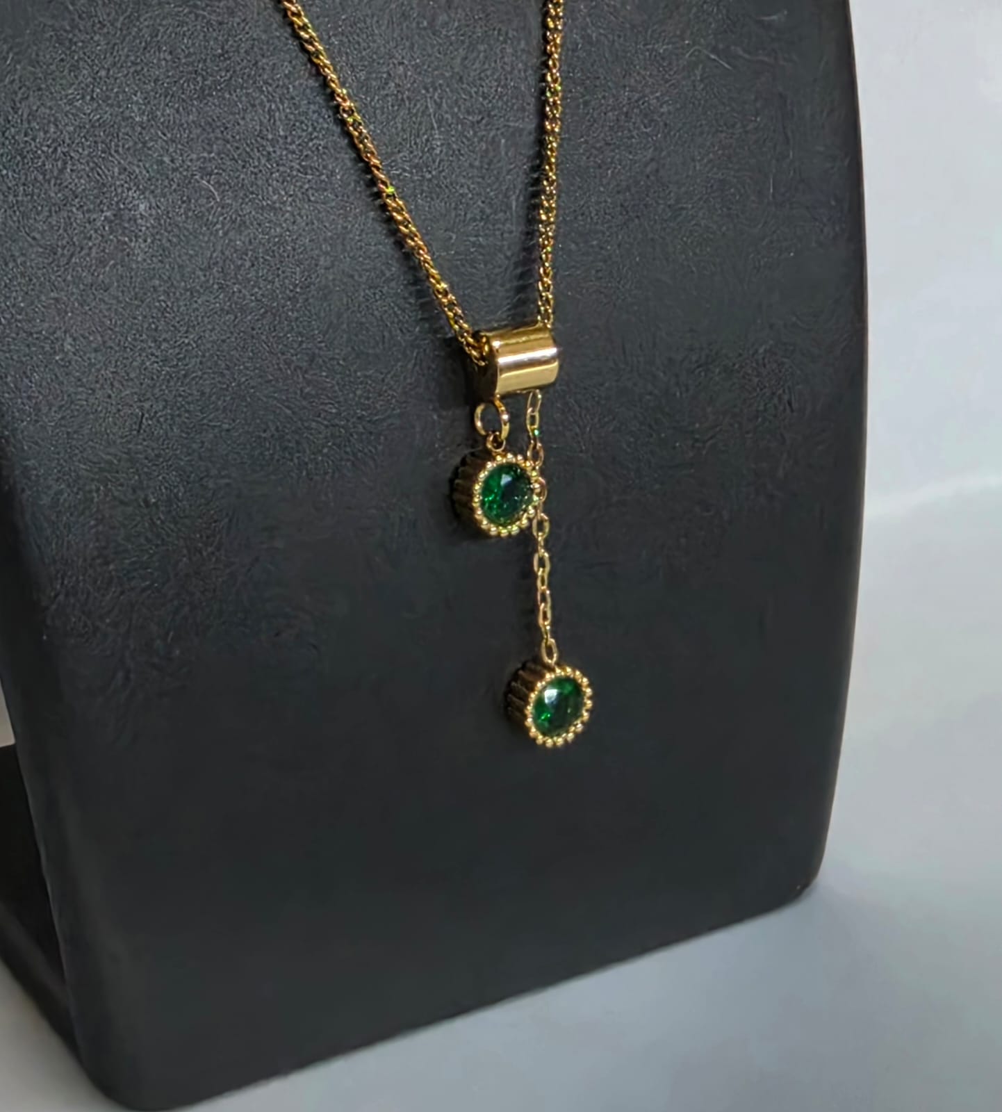 Two-Length Dangling Green Gemstone — view 3